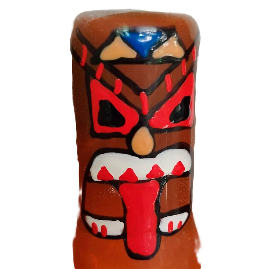 Handbemalte Kondome im Tiki-Totem-Design