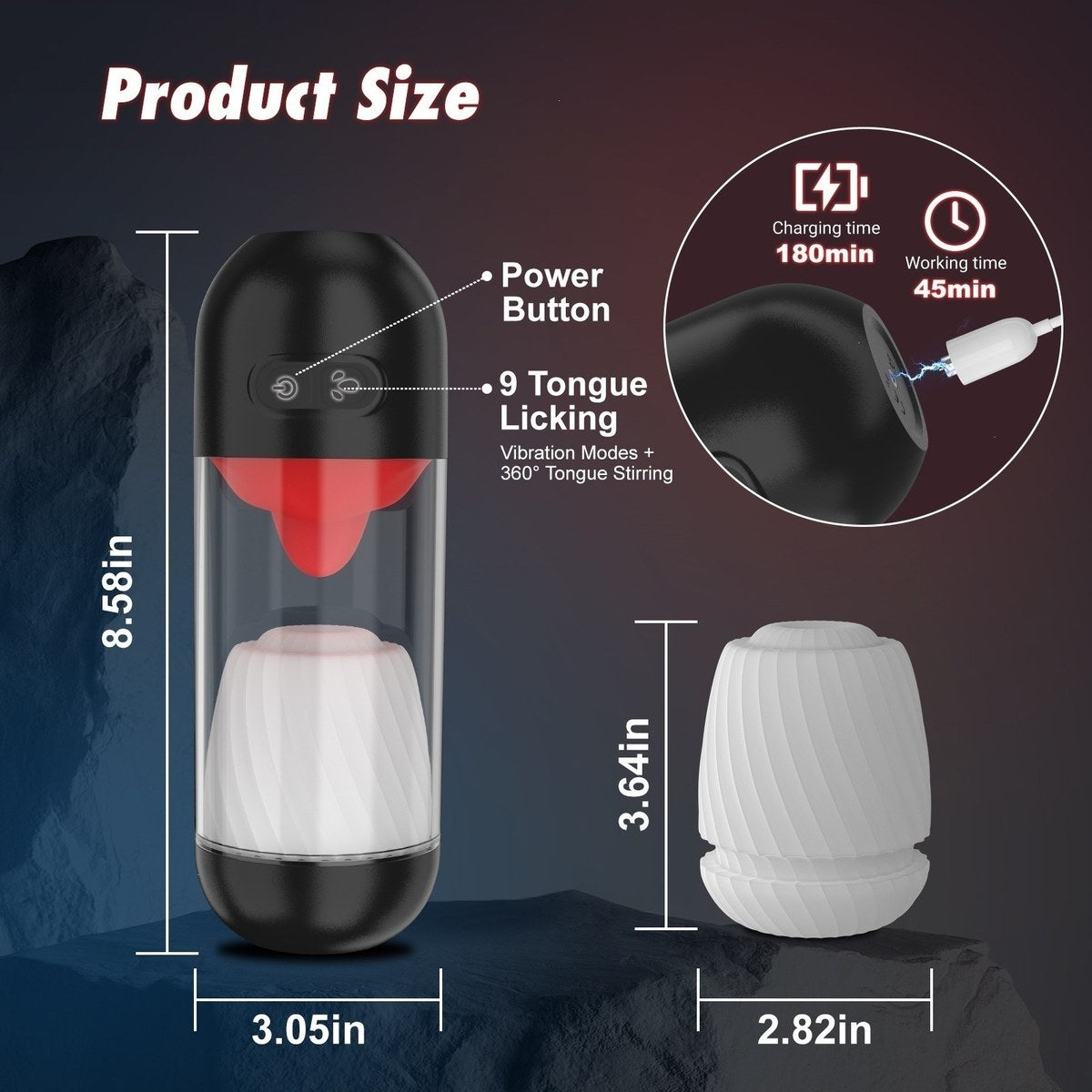 Masturbator mit Zungenreiz, Rotation & Vibration